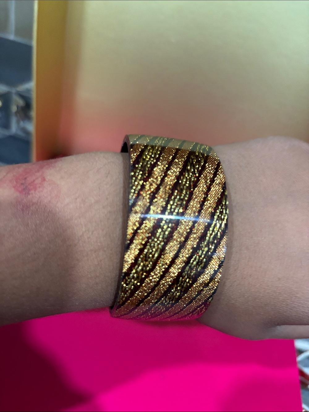 Gold and Black Glitter Wide Bangle Bracelet - Women's Jewelry